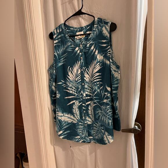 C&C California teal tropical print 100% linen button up top size xl - Picture 1 of 4